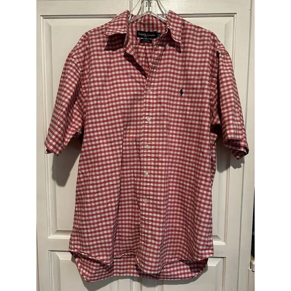 RALPH LAUREN Blake Short Sleeve Pink Plaid Button Down Size Large Casual Preppy - Picture 1 of 8